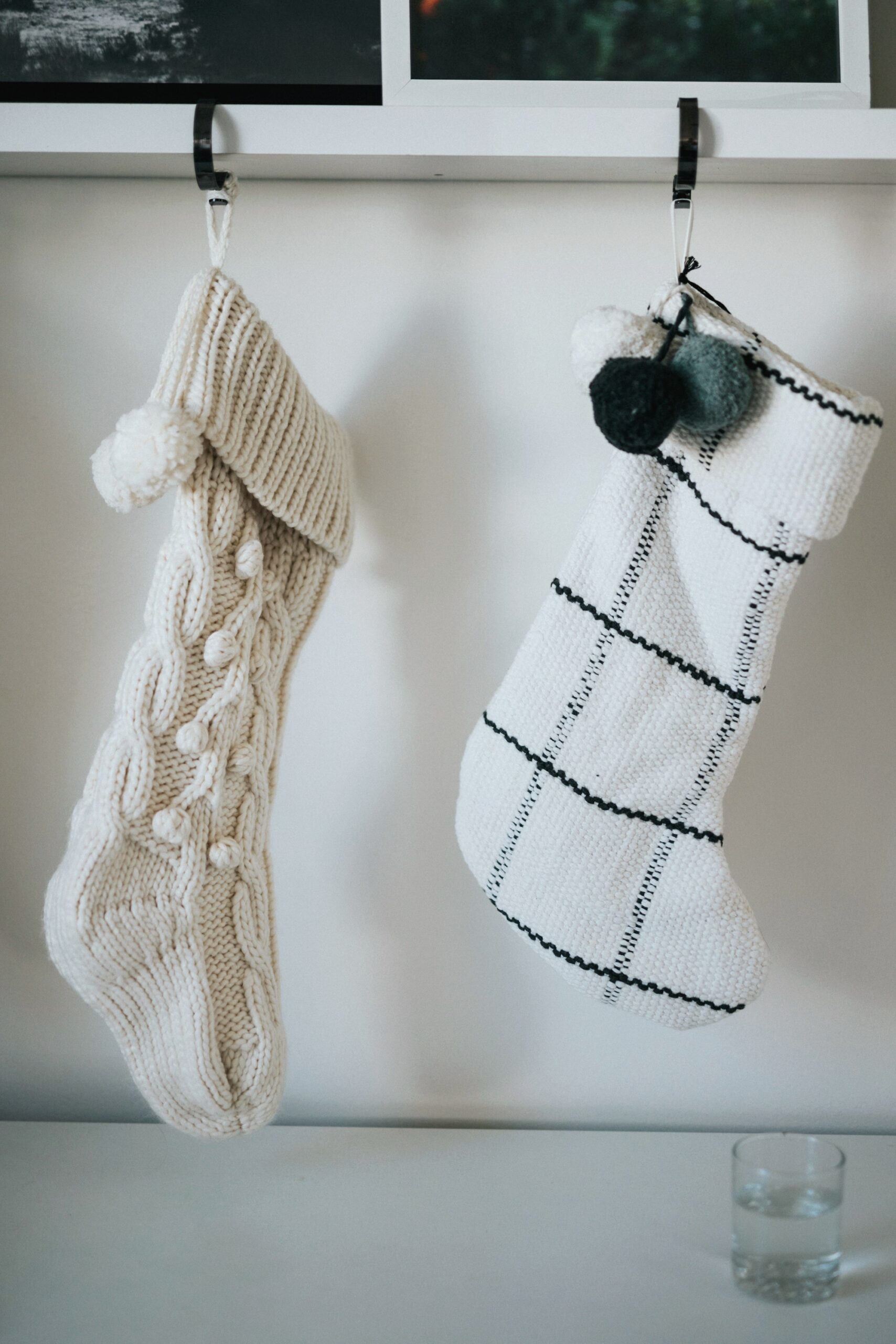 White knit and checked Christmas stockings