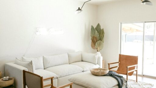 Bright white living room filled with natural light