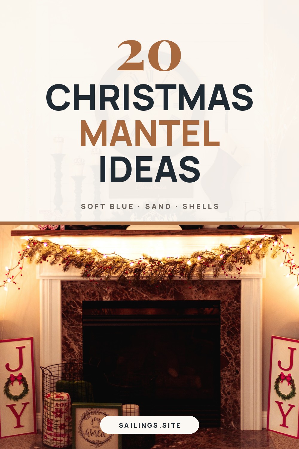 20 Coastal Christmas Mantel Decor Ideas for a Breezy Holiday Pinterest pin