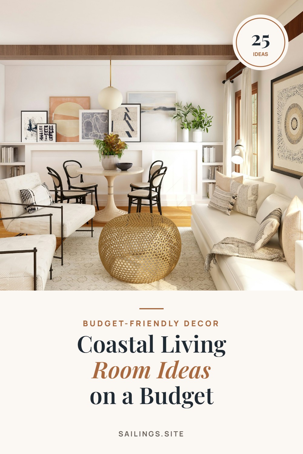 Coastal living room ideas on a budget Pinterest pin